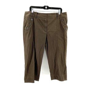 Ann Taylor Loft Women's Brown Wide Leg Cropped Khaki Pants Buttons Size 14